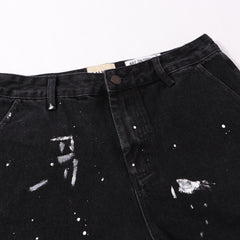 Gallery Dept Denim Shorts Black Denim Shorts with Vintage-Style Ink-Splatter Embroidered Logo