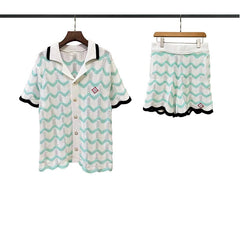 Casablanca knitted short-sleeved sweater Wave Striped Knit Top & Shorts Suit