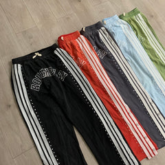 Roughplay Sweatpants Trendy patchwork rhinestone-embellished cardigan and casual sweatpants