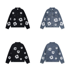 American-style baseball jacket American-style Denim Tears cotton flower denim jacket for men ¨C loose-fit, high-street trendy brand