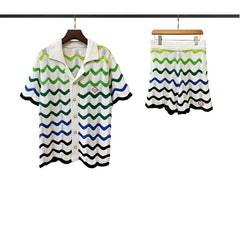 Casablanca knitted short-sleeved sweater Zigzag Striped Textured Knit Suit