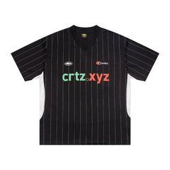 CORTEIZ T-shirt Y2K Blokecore Pinstripe V-Neck Soccer Jersey – Streetwear Edition