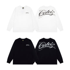 CORTEIZ Long-Sleeve Top Y2K Front Mini Back Big Swirl Script Printed Oversized Long Sleeve Tee