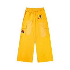 Street-style vintage jeans Retro Harajuku Style Drawstring Waist Casual Trousers with Cute Character Embroidery