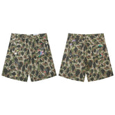 Gallery Dept Denim Shorts Hand-painted splash-ink washed cargo shorts – Camouflage streetwear-style casual knee-length shorts