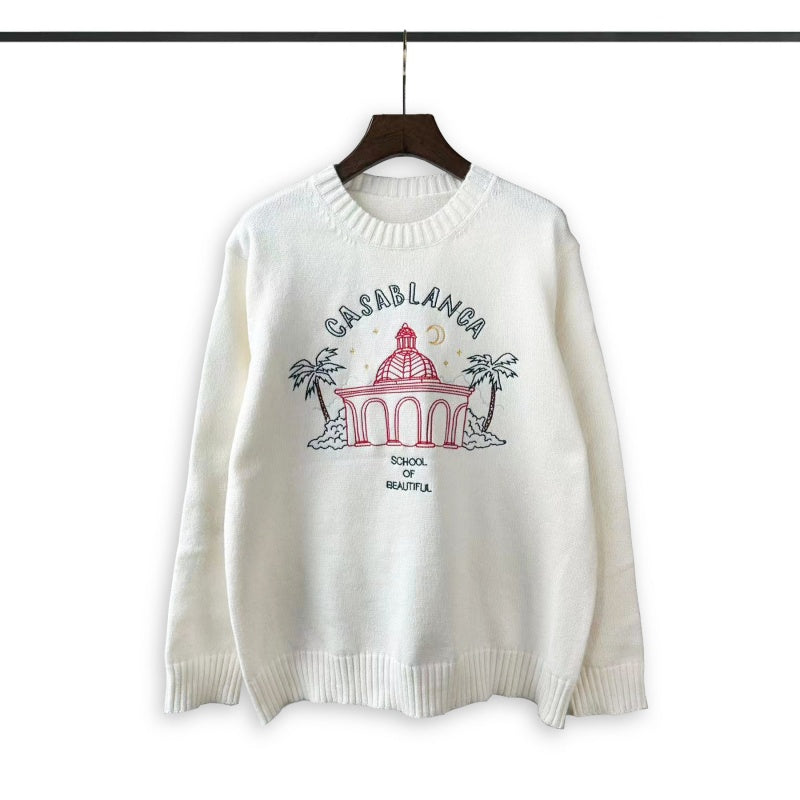 Casablanca knit sweater Retro North‑African Scenic Arch Letter Art