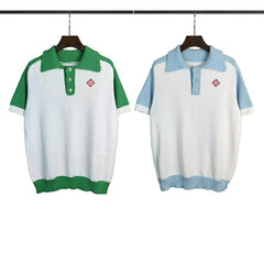 Casablanca knitted short-sleeved sweater Preppy Contrast Collar‑Cuff Knit Polo