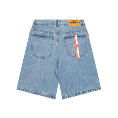 CORTEIZ Denim shorts Y2K Baggy Loose Fit Racing Stripe Embroidered Denim Shorts