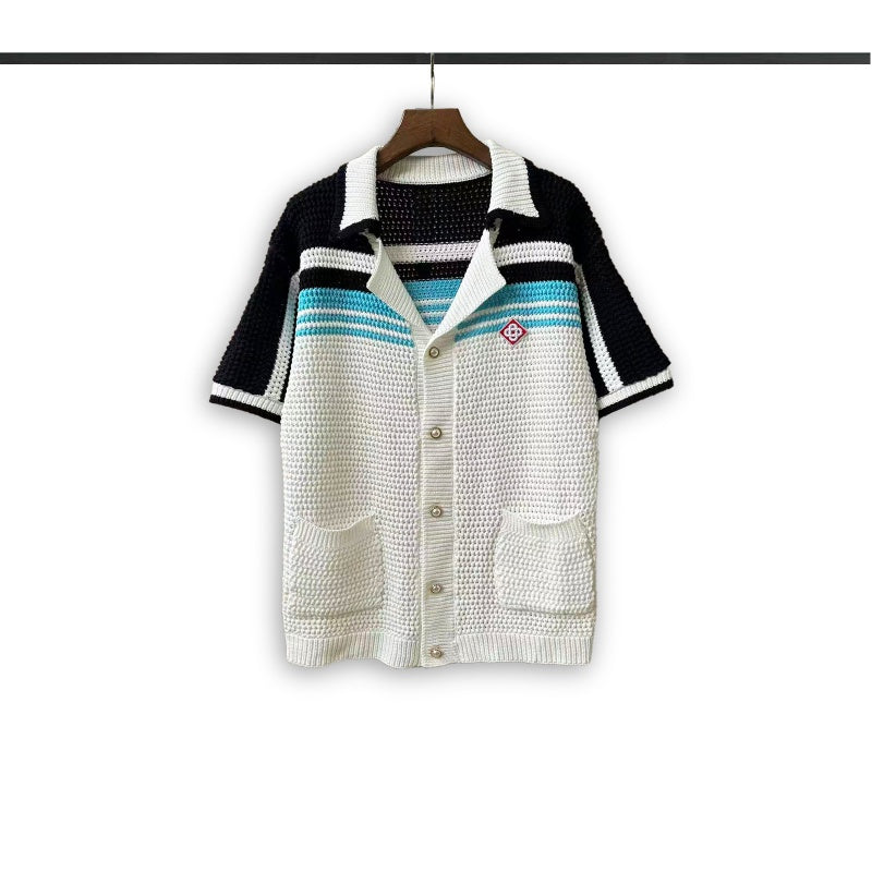 Casablanca knitted short-sleeved sweater Color Block Knit Top & Shorts Outfit