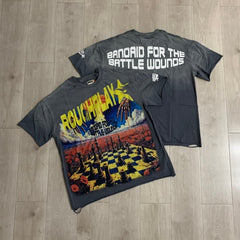 Roughplay T Shirts White-ink direct-to-garment printed T-shirt featuring a Western-style streetwear aesthetic