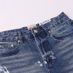 Gallery Dept Denim Shorts Distressed Vintage-Style Blue Denim Shorts with Splatter-Paint Effect