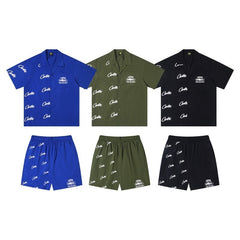 CORTEIZ Beach Shirt & Shorts Summer Script Printed Short Sleeve Button Down Shirt Loose Shorts(The shirt and shorts must be purchased separately.)