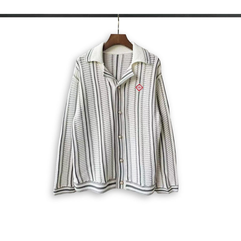 Casablanca knit sweater Vintage Lapel Stripe Knit Outerwear