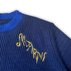 RHUDE knit sweater Contrast Rib Collar Slanted Front Typography