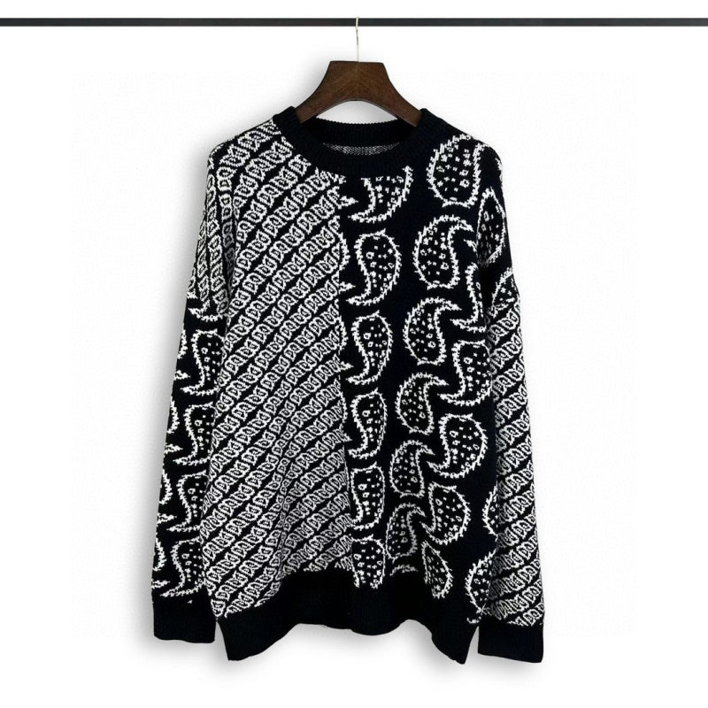 Casablanca knit sweater Black White Spliced Bandana Print Oversized Jumper