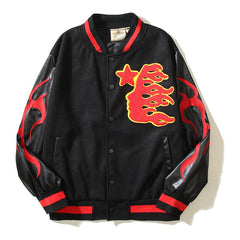 American-style baseball jacket High-street style HELL tiger-motif varsity jacket featuring color-blocking, contrast paneling, and embroidery¡ªan Instagram-trending design.