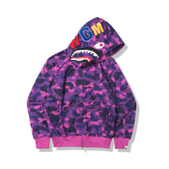 Bathing Shark print Hoodie Autumn and Winter Shark Mouth Men and Women Casual Camouflage Thin Sweater Baggy Coat