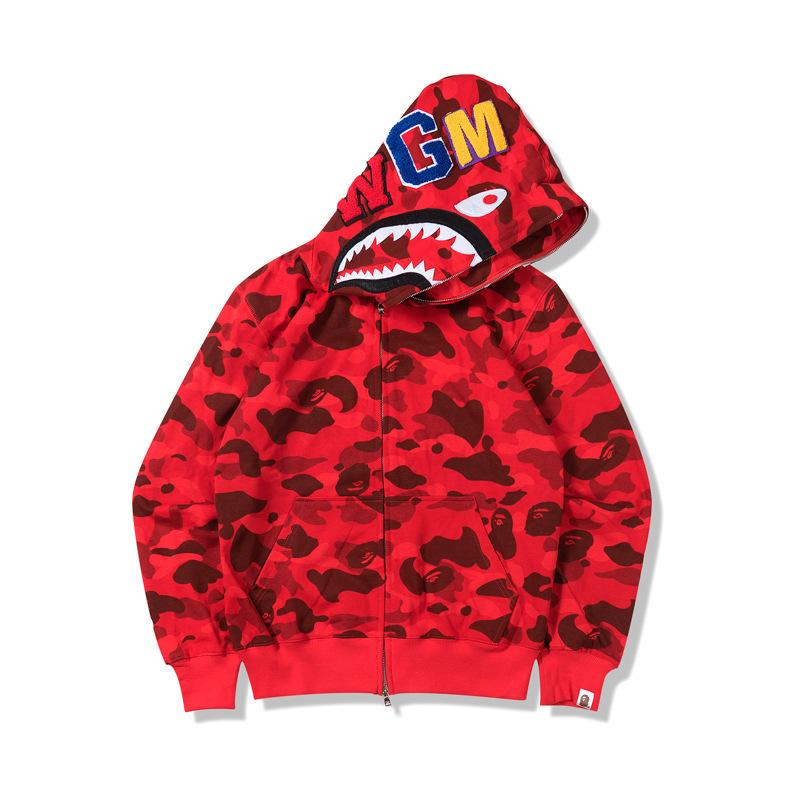 Bathing Shark print Hoodie Autumn and Winter Shark Mouth Men and Women Casual Camouflage Thin Sweater Baggy Coat