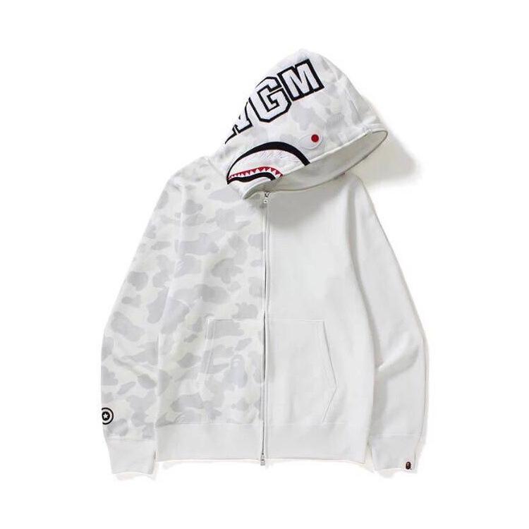 Bathing Shark print Hoodie Camouflage Stitching Sweatshirt Luminous Hooded Zipper Fleece Jacket