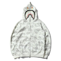 Bathing Shark print Hoodie Black and White Luminous Shark Coat Looped Fabric Hooded Shark Sweater Shark Embroidered Hoodie