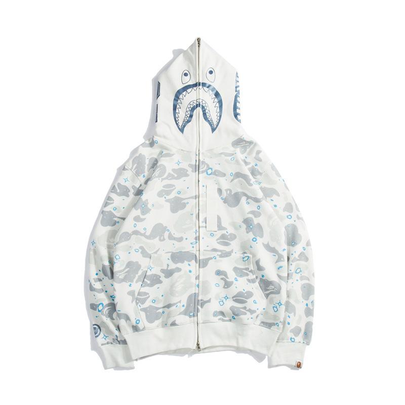 Bathing Shark print Hoodie Starry Sky Sweater Black and White Starry Sky Blue Shark Hat Printed Casual Hooded Sweater
