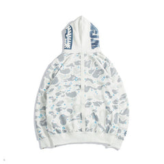 Bathing Shark print Hoodie Starry Sky Sweater Black and White Starry Sky Blue Shark Hat Printed Casual Hooded Sweater