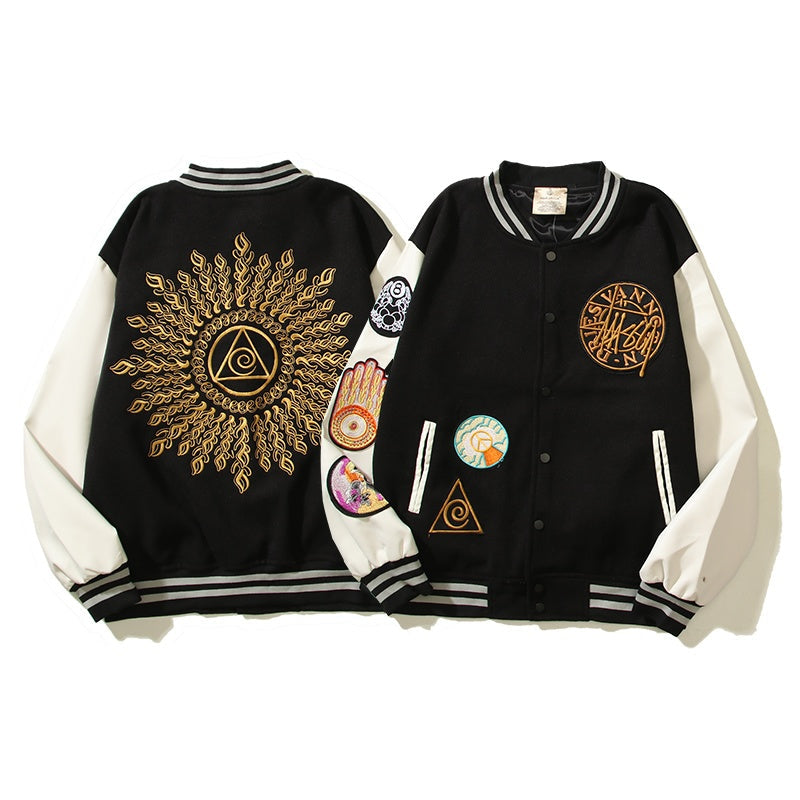 American-style baseball jacket Dries Multi-style Embroidered Animal Badge Black 8-Ball Clean Fit Style