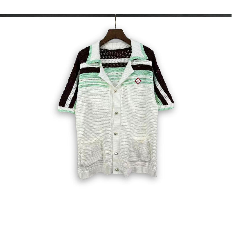 Casablanca knitted short-sleeved sweater Retro Stripe Pocket Knit Leisure Set