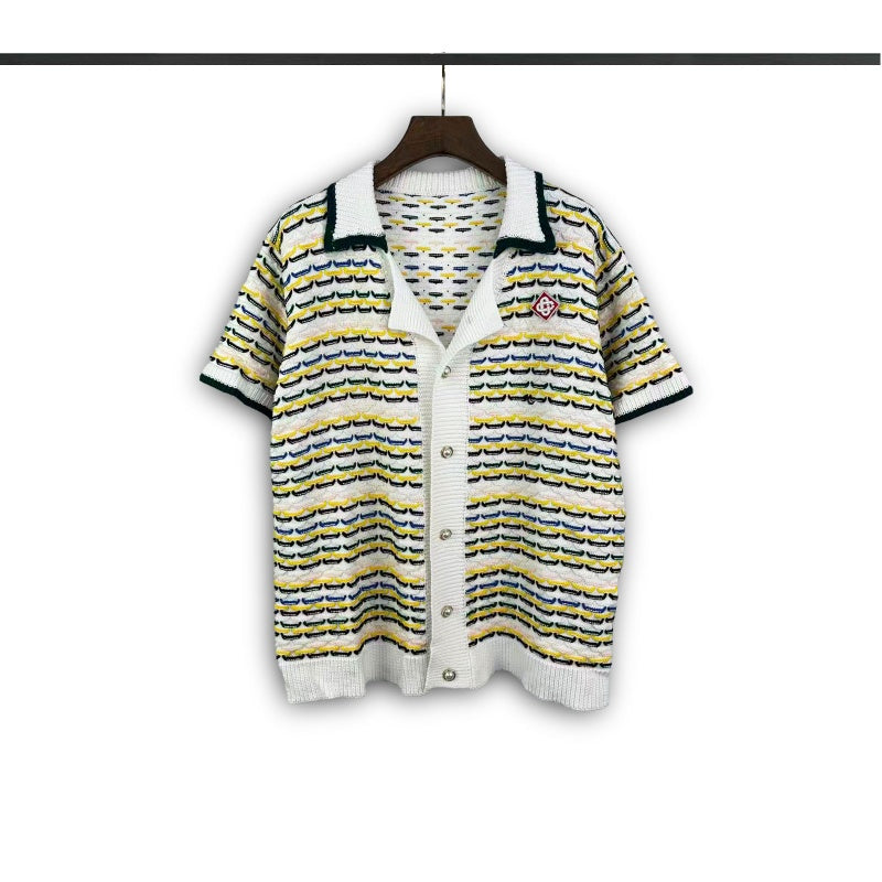 Casablanca knitted short-sleeved sweater Textured Stripe Knit Top & Shorts Suit