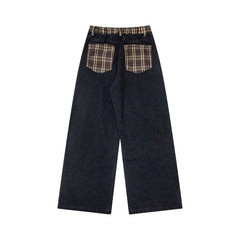 Street-style vintage jeans Retro Casual Loose-Fit Straight-Leg Trousers with Cute Cat Graphic and Contrast Waistband