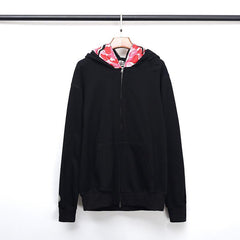 Bathing Shark print Hoodie Fall/Winter Double Hood Camouflage Shark Head Zipper Fleece Padded Coat Sweatshirt