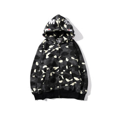 Bathing Shark print Hoodie Men's and Women's Luminous Spot Camouflage Sweater
