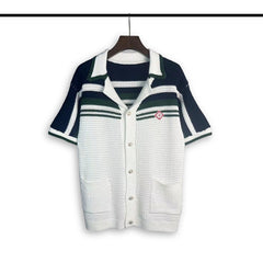 Casablanca knitted short-sleeved sweater Preppy Striped Knit Co‑ord Chest Badge Motif