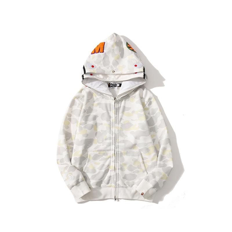Bathing Shark print Hoodie Shark Head Embroidery Luminous Spot Camouflage Double Hood Brushed Hoody Men and Women