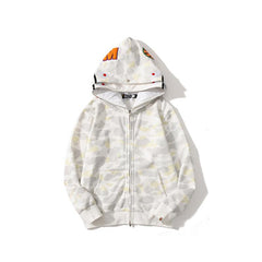 Bathing Shark print Hoodie Shark Head Embroidery Luminous Spot Camouflage Double Hood Brushed Hoody Men and Women