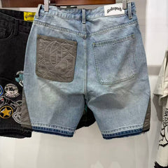 Godspeed Shorts Gothic Skull Patch Frayed Denim