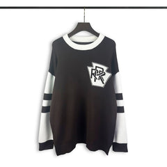 RHUDE knit sweater Sketch‑Textured Chest Emblem Two‑Tone Striped‑Arm Crewneck Knit Top