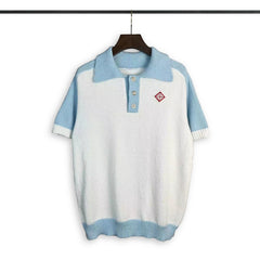 Casablanca knitted short-sleeved sweater Preppy Contrast Collar‑Cuff Knit Polo