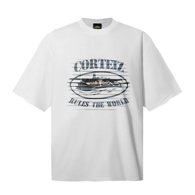 CORTEIZ T-shirt Y2K Blinds Effect Alcatraz Rules The World Printed Oversized Tee