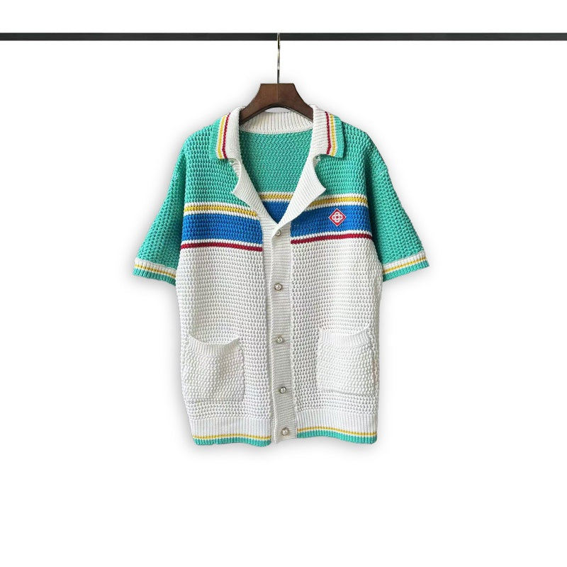 Casablanca knitted short-sleeved sweater Vibrant Color‑Block Stripe Knit Two‑Piece Set