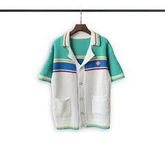Casablanca knitted short-sleeved sweater Vibrant Color‑Block Stripe Knit Two‑Piece Set