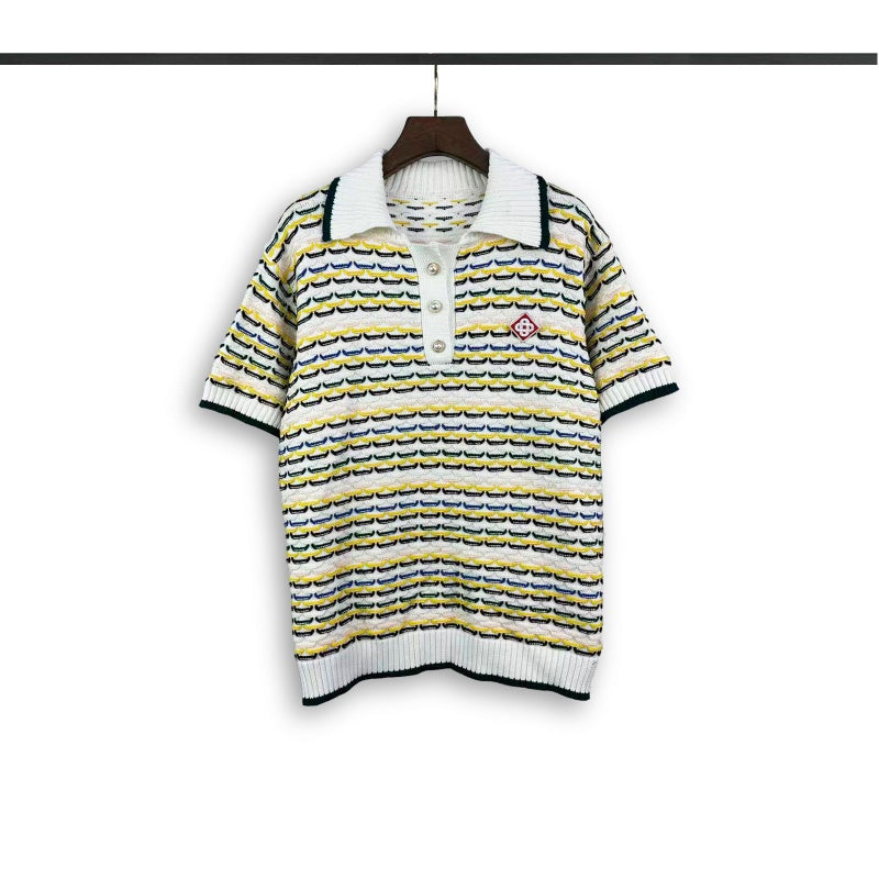 Casablanca knitted short-sleeved sweater Textured Striped Knit Two Piece