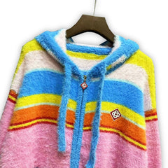 Casablanca knit sweater Vibrant Multicolor Striped Plush Knit Outerwear