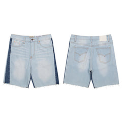 Gallery Dept Denim Shorts Light-wash blue patchwork denim shorts with distressed cuts and frayed hems—casual style.