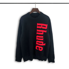 RHUDE knit sweater Asymmetrical Vertical Bold Red Letter Jacquard Knit Pullover