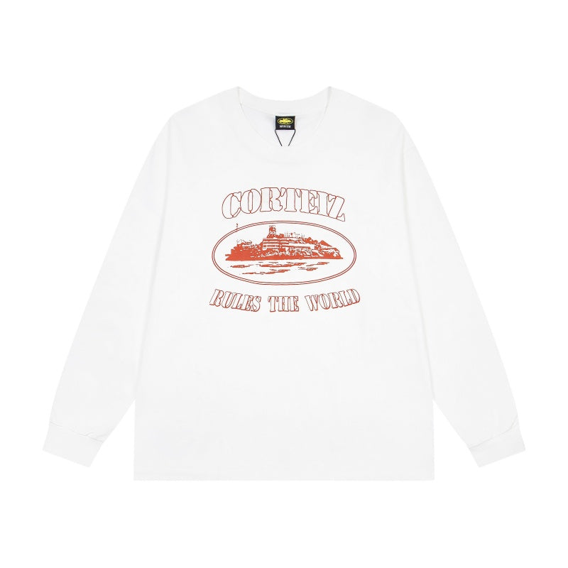 CORTEIZ Long-Sleeve Top Y2K Classic Oval Alcatraz Rules The World Printed Oversized Long Sleeve Tee