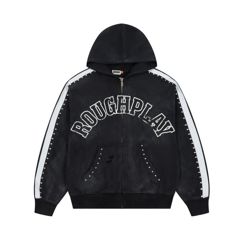 Roughplay Hoodie Trendy patchwork cardigan with rhinestone embellishment
