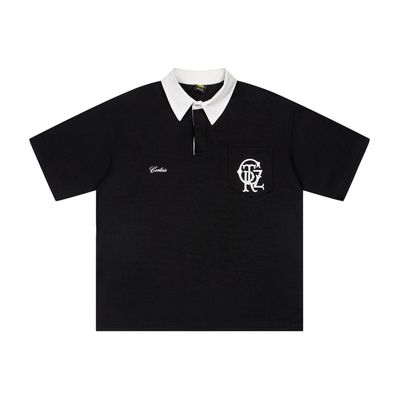 CORTEIZ Polo shirt Y2K Vintage Preppy Rugby Collar Chest Pocket Embroidered Oversized Polo