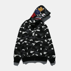 Bathing Shark print Hoodie Autumn and Winter Men's Shark Luminous Camouflage Brushed Shark Sweater Men's Hooded Casual Coat