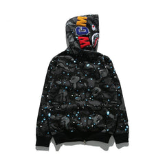 Bathing Shark print Hoodie Autumn and Winter Men's Shark Luminous Camouflage Brushed Shark Sweater Men's Hooded Casual Coat